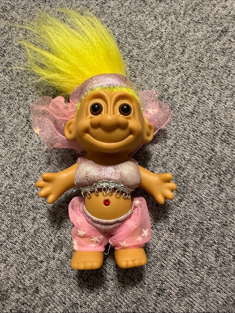 Russ Yellow Hair Pink Outfit Troll Doll with Belly Gem